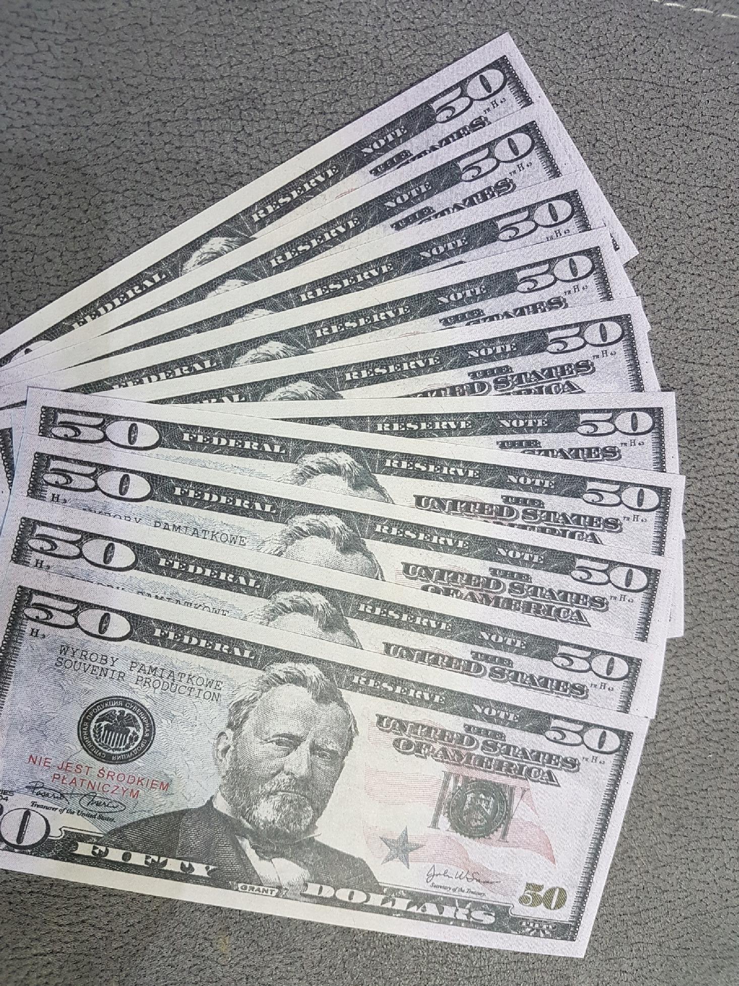 50 dolarów banknoty do zabawy i nauki plik 10szt 5 315ab1e4f1ef694cf44481c9e30369f9